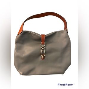 Dooney and Bourke Logo Lock Handbag in Grey Pebbled Leather